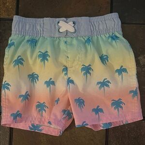 Cat & Jack Multicolor Palm Tree Swim Trunks- size 18M, EUC
